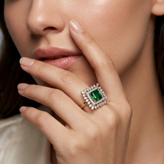 Square Cut Green Statement Cocktail Ring