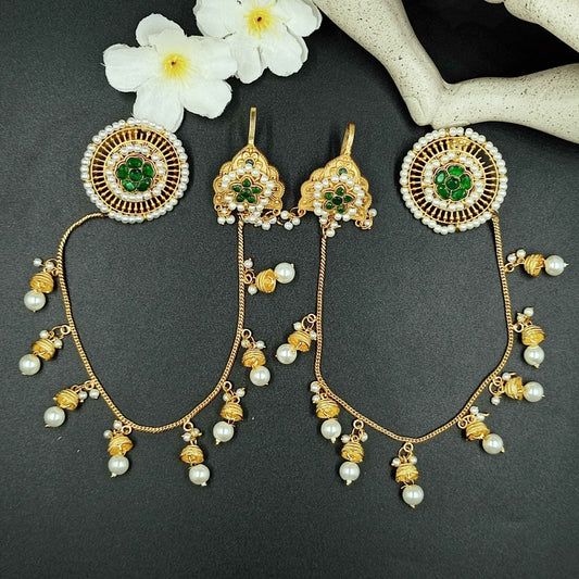 Traditional 22KT Gold Plated Green Pearl Taana Earrings