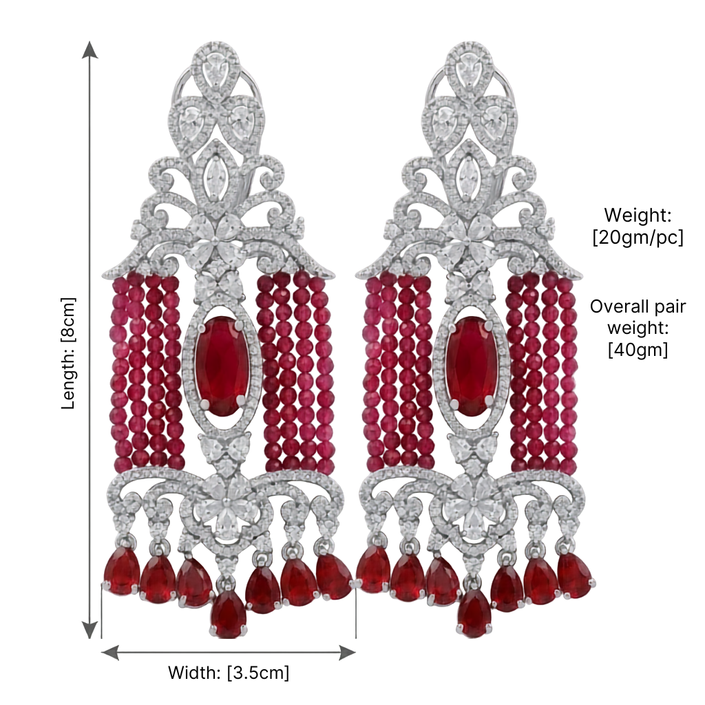 Silver-Tone Red Beaded Chandelier Earrings