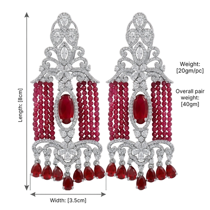 Silver-Tone Red Beaded Chandelier Earrings