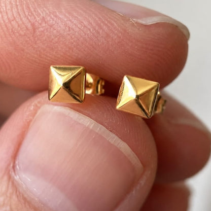 Men’s Pyramid Stud Earrings, 22KT Gold Plated