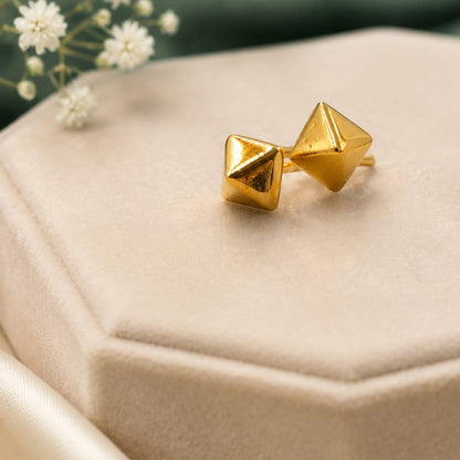 Men’s Pyramid Stud Earrings, 22KT Gold Plated