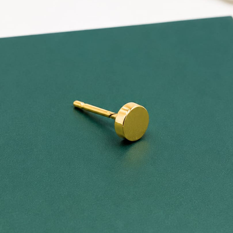 Men’s Minimal Round Stud Earrings, 22KT Gold Plated