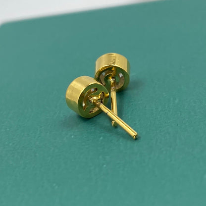 Men’s Round Crystal Stud Earrings, 22KT Gold Plated