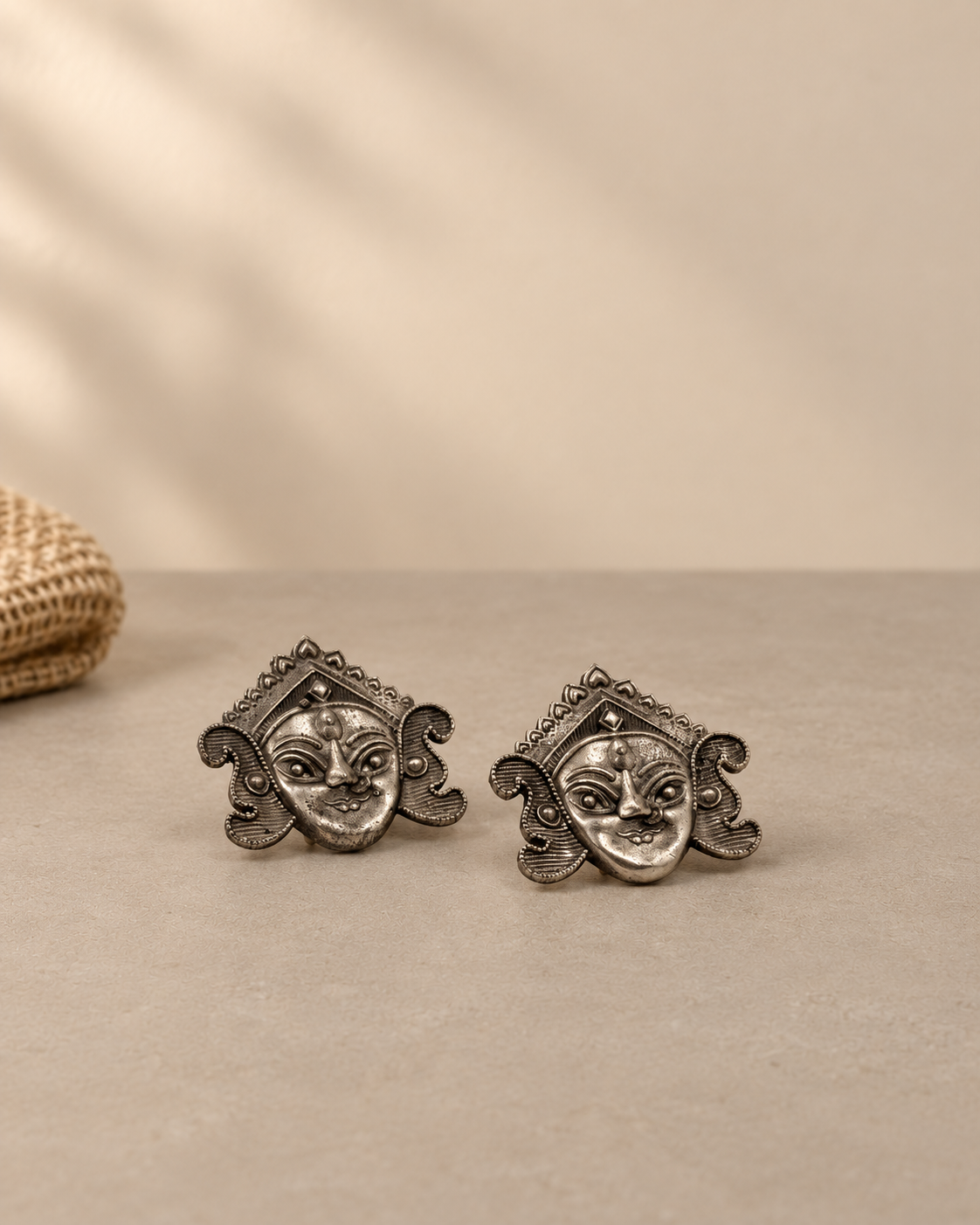 Maa Durga Oxidized Brass Statement Studs