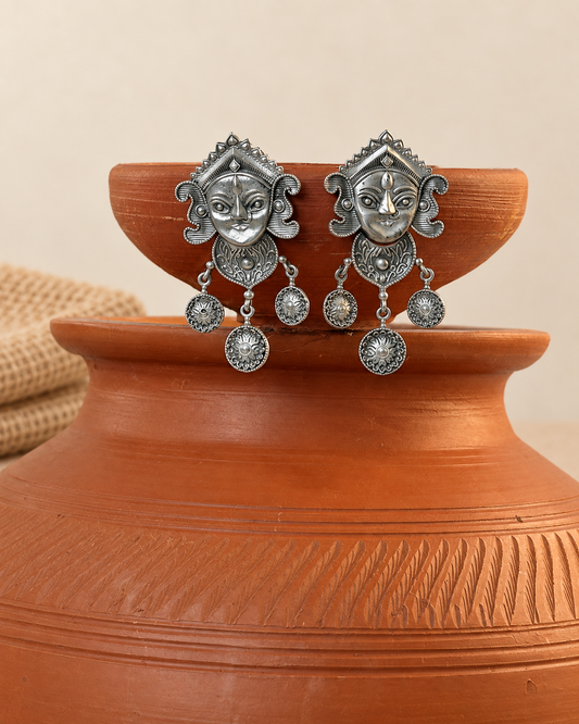 Maa Durga Oxidized Brass Dangle Earrings