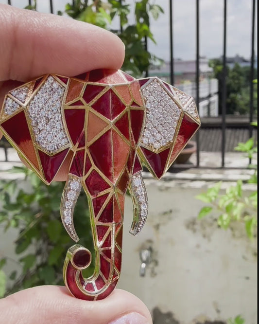 Meenakari Elephant Brooch in Amber Orange